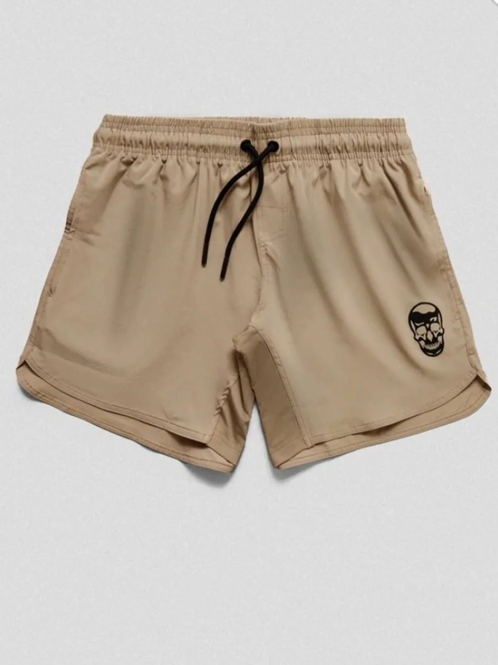 Men's Athletic Shorts with Skull Logo - Khaki